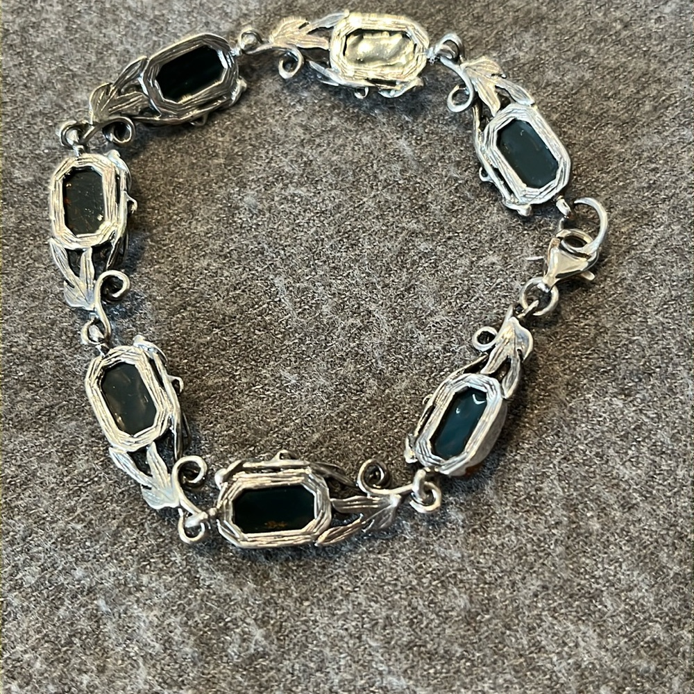 Sterling Honey Amber Rectangle Link Bracelet - Picture 4 of 8
